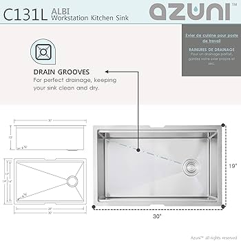AZUNI 30-Inch Stainless Steel Workstation Undermount Kitchen